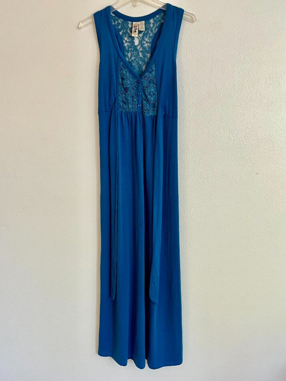 L8ter Y2K Blue Crochet Maxi Dress Size XL Casual Nautical Beach Coastal Boho